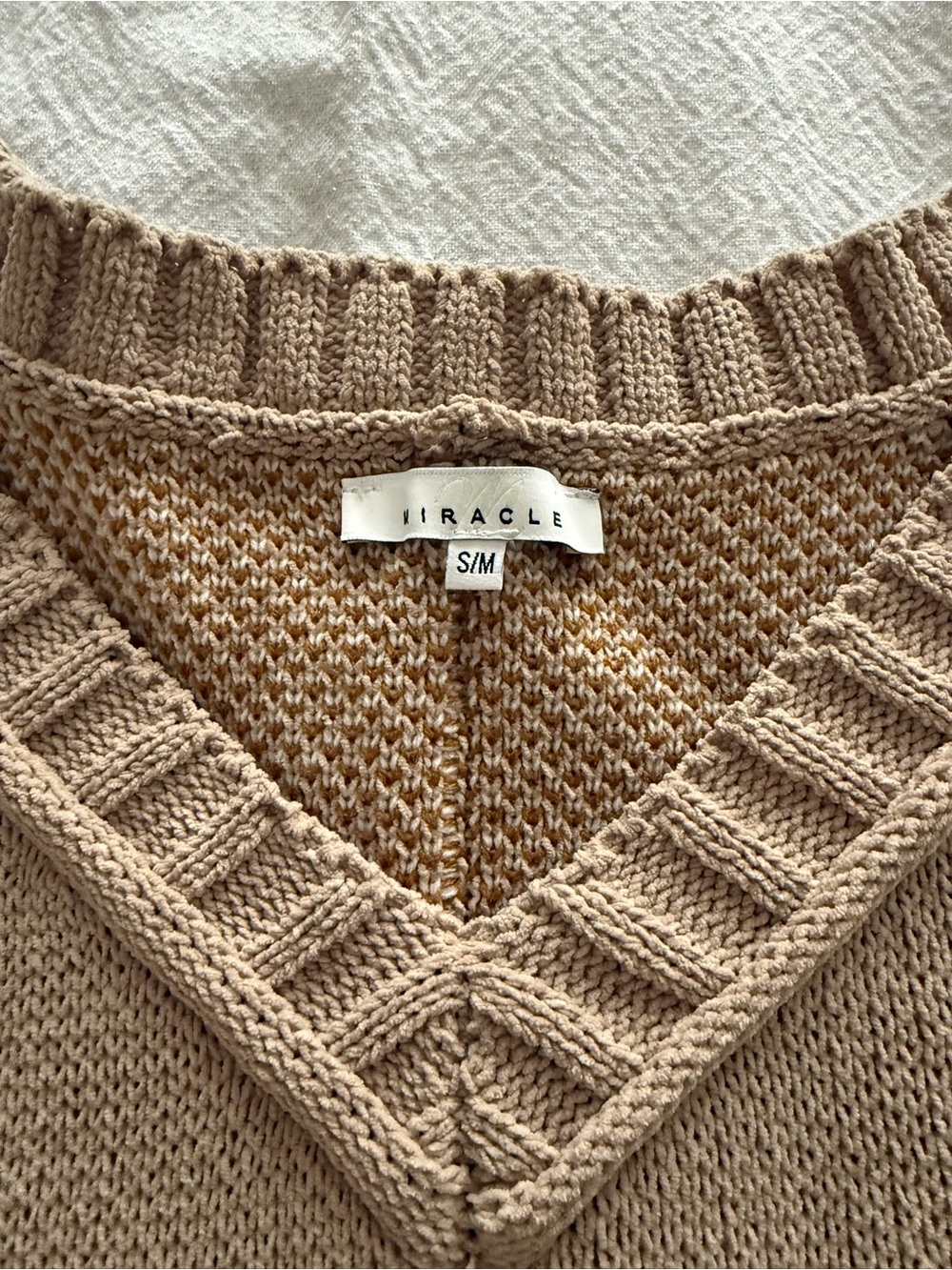 Miracle Taupe V-Neck Knit Sweater with White Daisy Embroidery - Picture 4 of 7